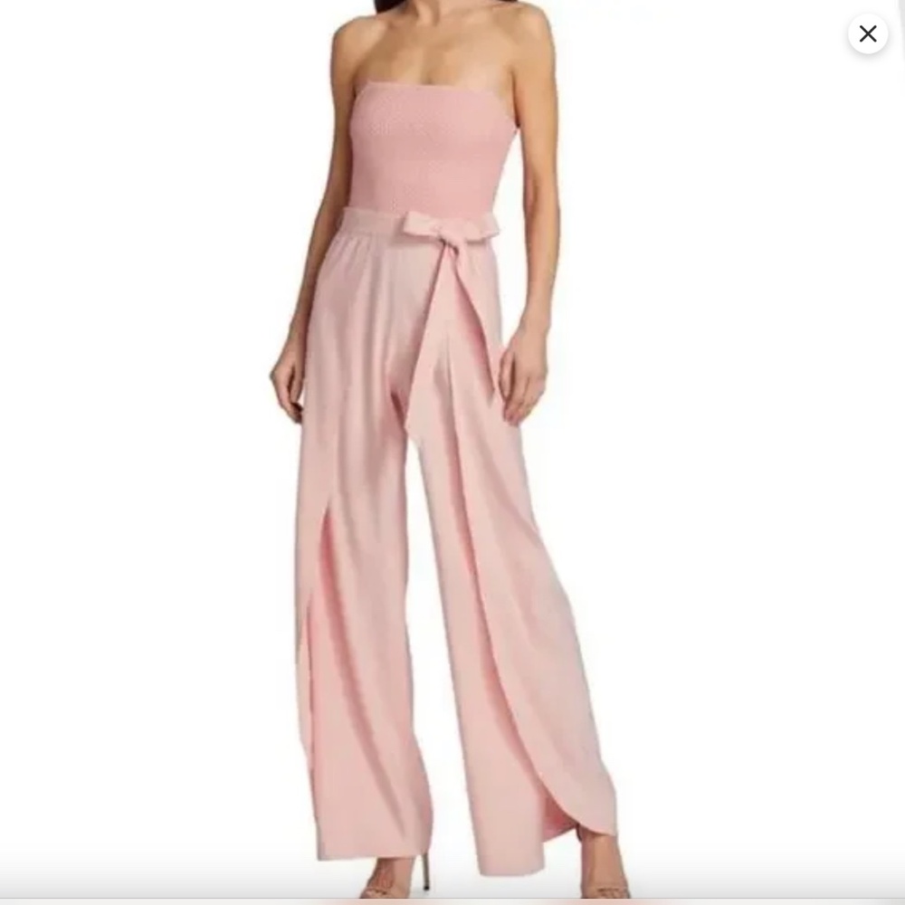 Alice and Olivia pink strapless jumpsuit Linen Blend wide leg with belt